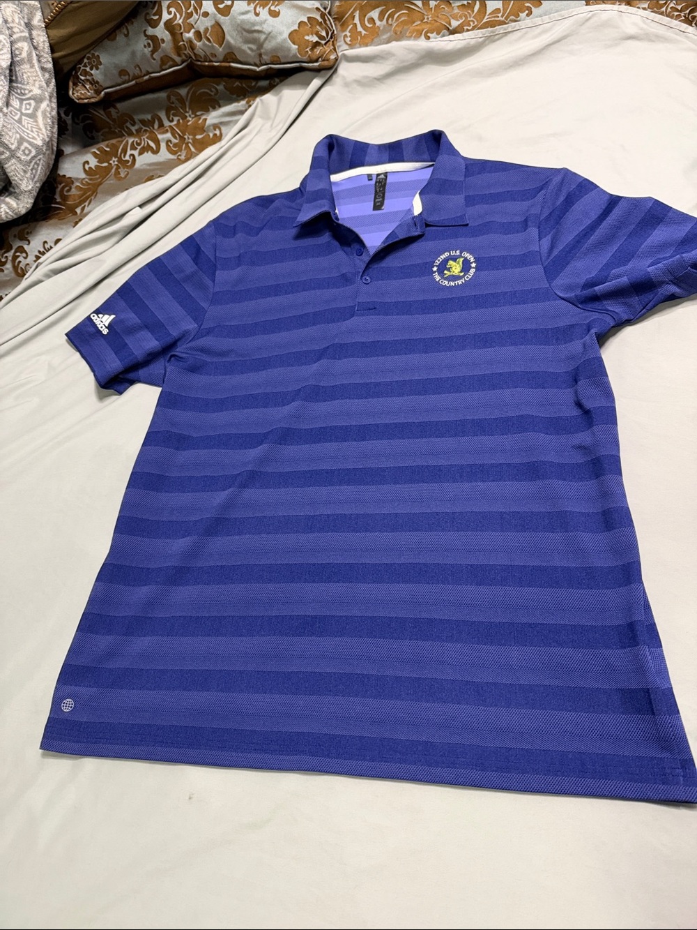adidas Men’s Purple Striped Polo Shirt US OPEN